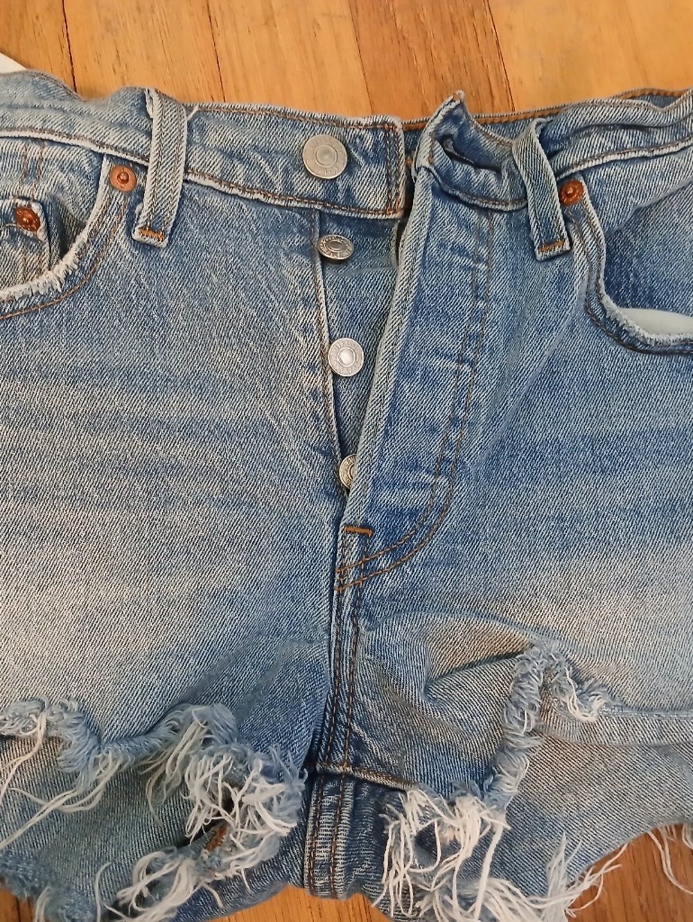 Levi's Light Blue Distressed Denim Shorts with Snoopy Patch